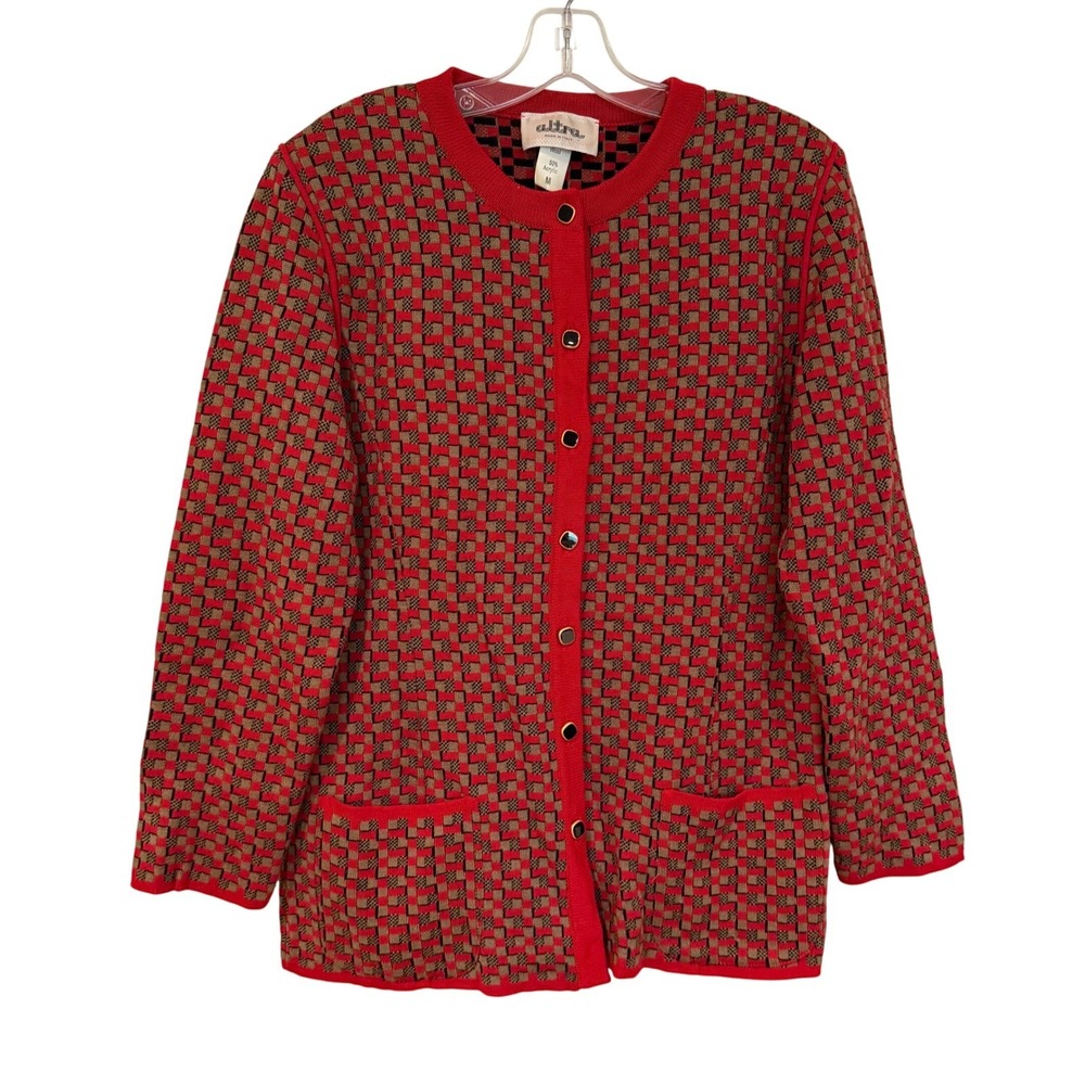 Altra Vintage Italian Wool Cardigan Sweater Women's Medium Red Retro Cottagecore - Picture 2 of 8